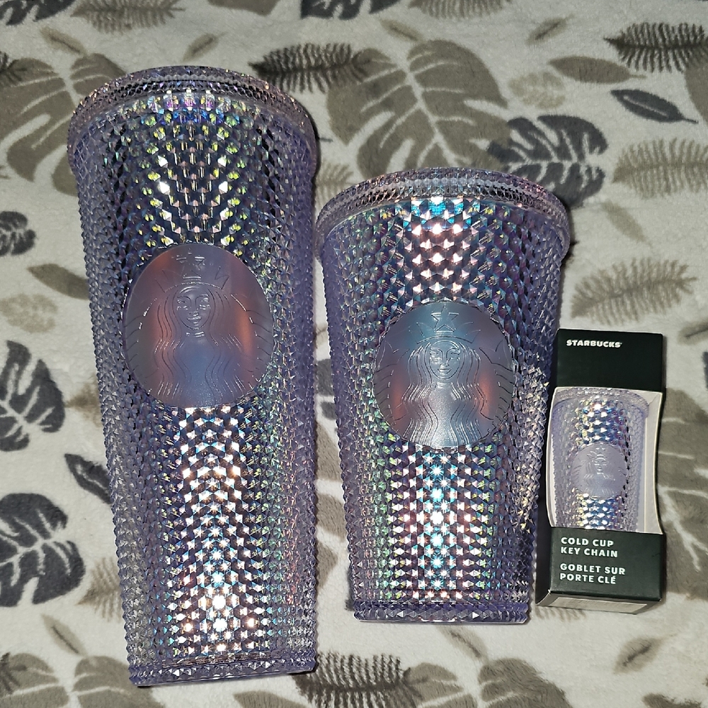 Starbucks Iridescent Purple Tumbler Duo with Keychain Bundle Lot